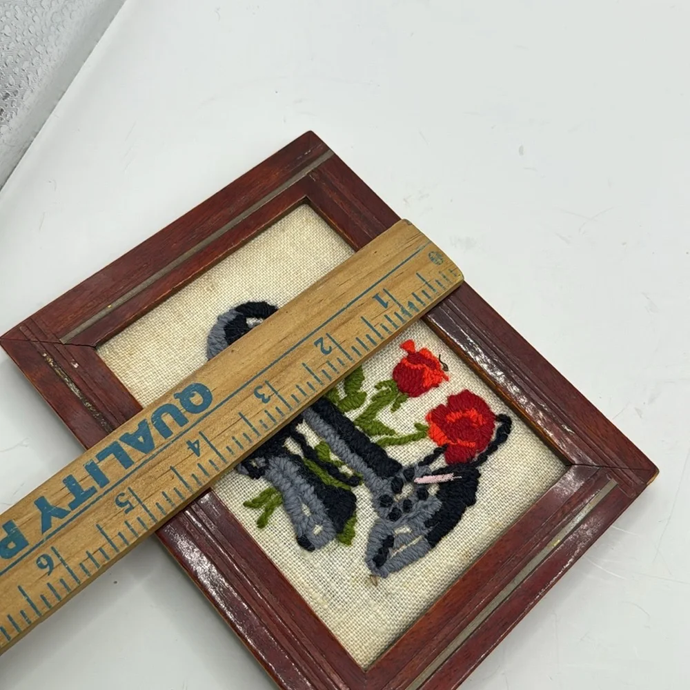 Vintage Embroidered Stitched Telephone Floral Rose Art Picture Frame Art Decor